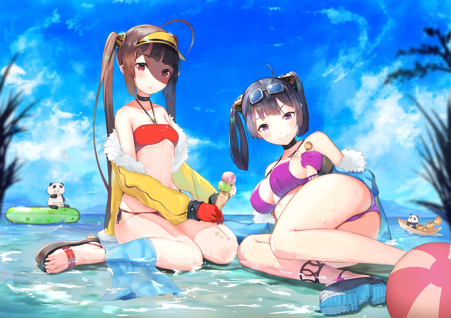 ass azur_lane bikini feet isaka_wasabi megane ning_hai_(azur_lane) open_shirt ping_hai_(azur_lane) swimsuits wet