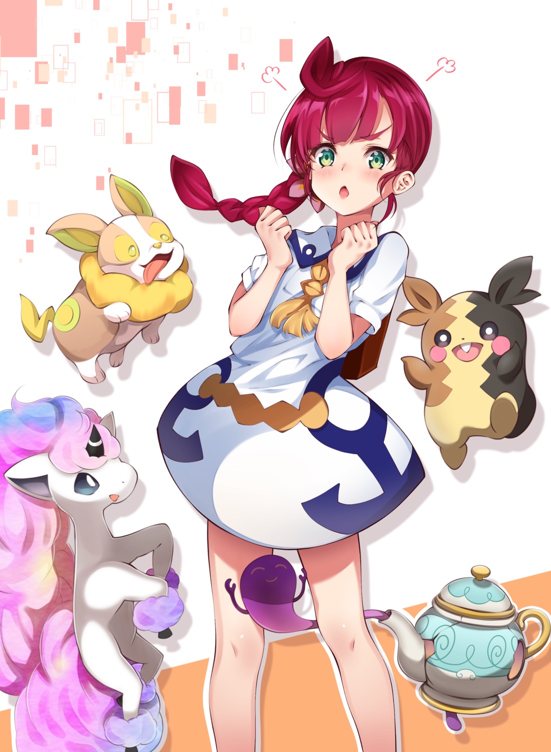 dress galarian_ponyta kazanock koharu_(pokemon) morpeko pokemon pokemon_swsh polteageist ponyta seifuku yamper