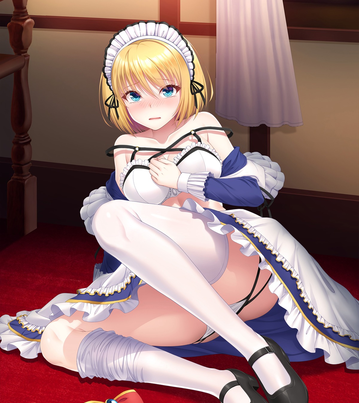 bra maid nanigashika pantsu panty_pull sakuradog skirt_lift thighhighs undressing