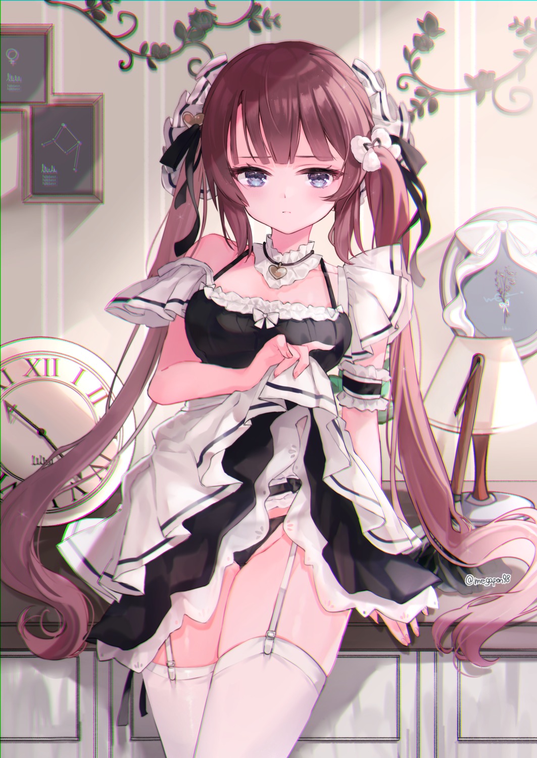 maid megane_poni pantsu see_through skirt_lift stockings thighhighs