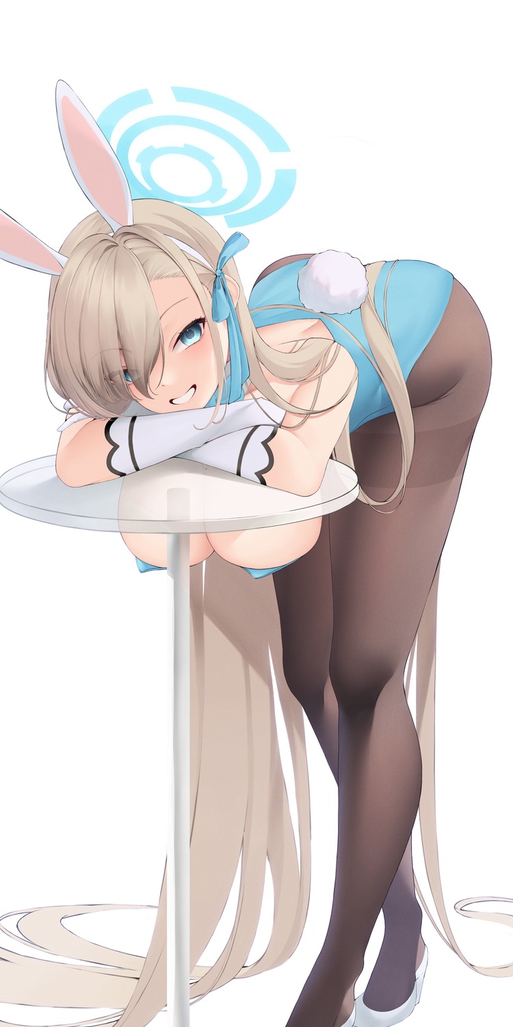 animal_ears blue_archive bunny_ears bunny_girl halo heels ichinose_asuna no_bra pantyhose shirafuji_ene tail