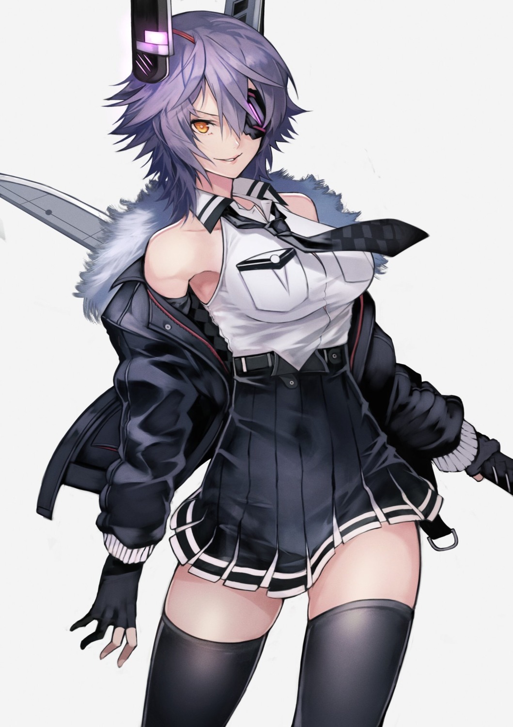 eyepatch kantai_collection seifuku tenryuu_(kancolle) thighhighs yoshio_(55level)