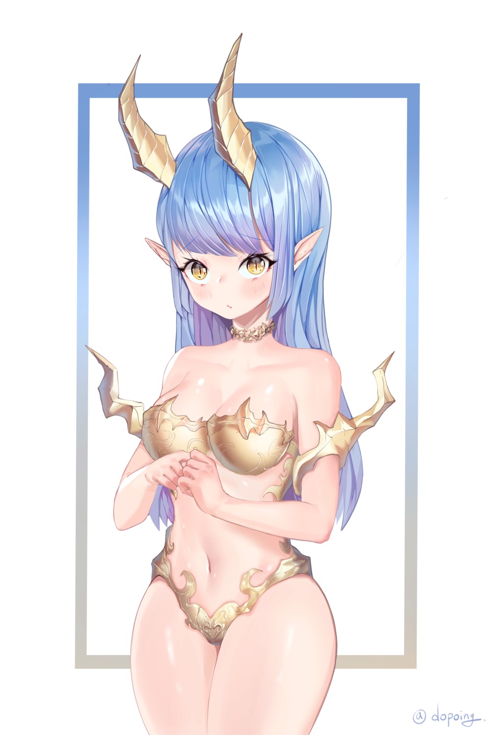 bikini_armor cleavage dopoing horns pointy_ears