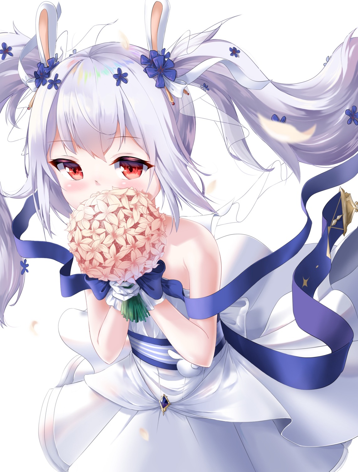 animal_ears azur_lane bunny_ears dress laffey_(azur_lane) maeru skirt_lift wedding_dress