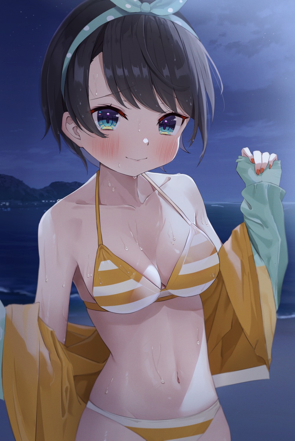 bikini hololive oozora_subaru open_shirt swimsuits wet yamamoto_(ymmt_is_sexy)