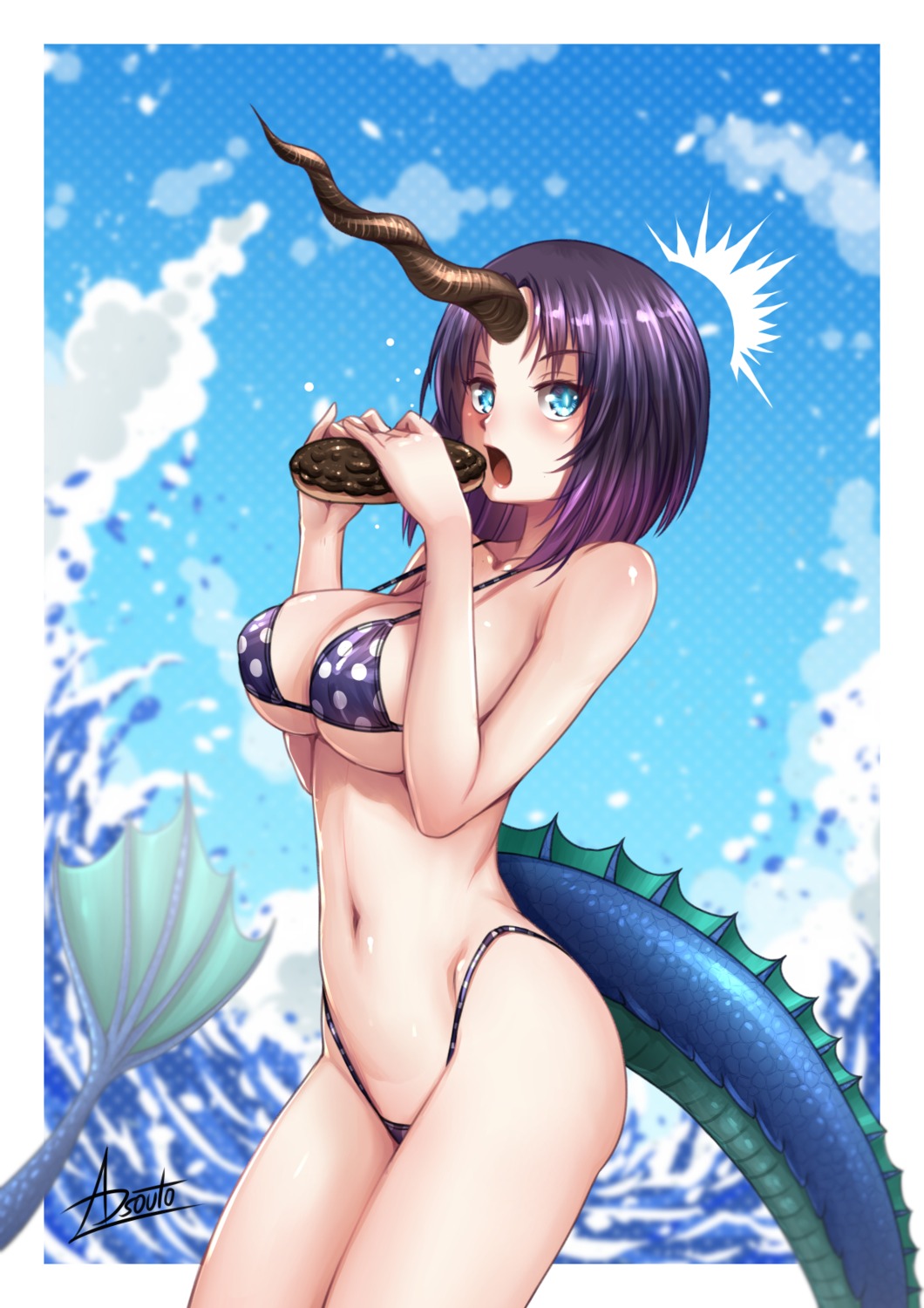 adsouto bikini elma_(maidragon) erect_nipples horns kobayashi-san_chi_no_maidragon swimsuits tail