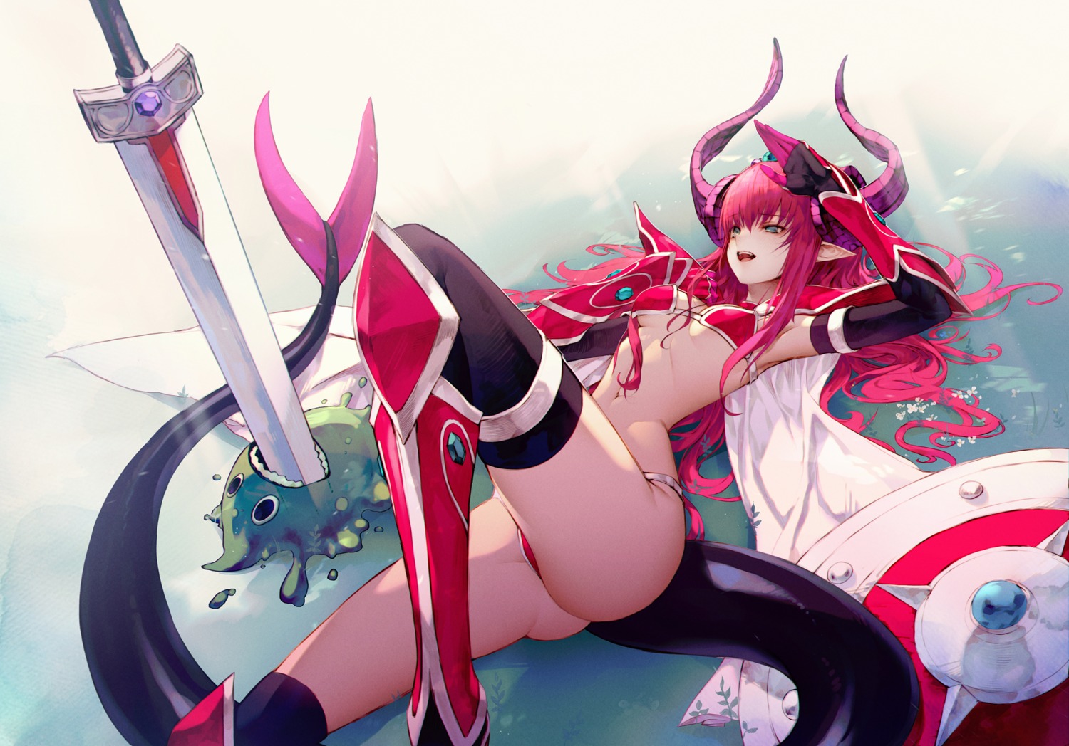 armor bikini_armor elizabeth_bathory elizabeth_bathory_(brave)_(fate) fate/extra fate/extra_ccc fate/grand_order fate/stay_night horns pointy_ears sword tail thighhighs underboob wanke