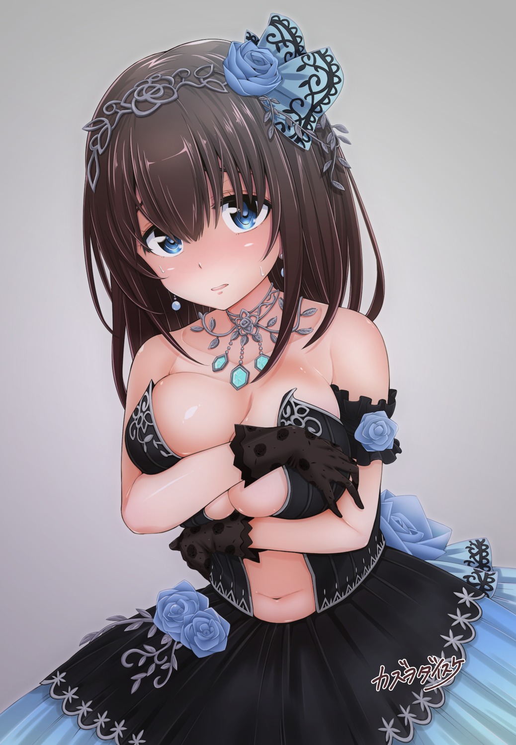 breast_hold cleavage dress kazuwo_daisuke no_bra sagisawa_fumika the_idolm@ster the_idolm@ster_cinderella_girls the_idolm@ster_cinderella_girls_starlight_stage