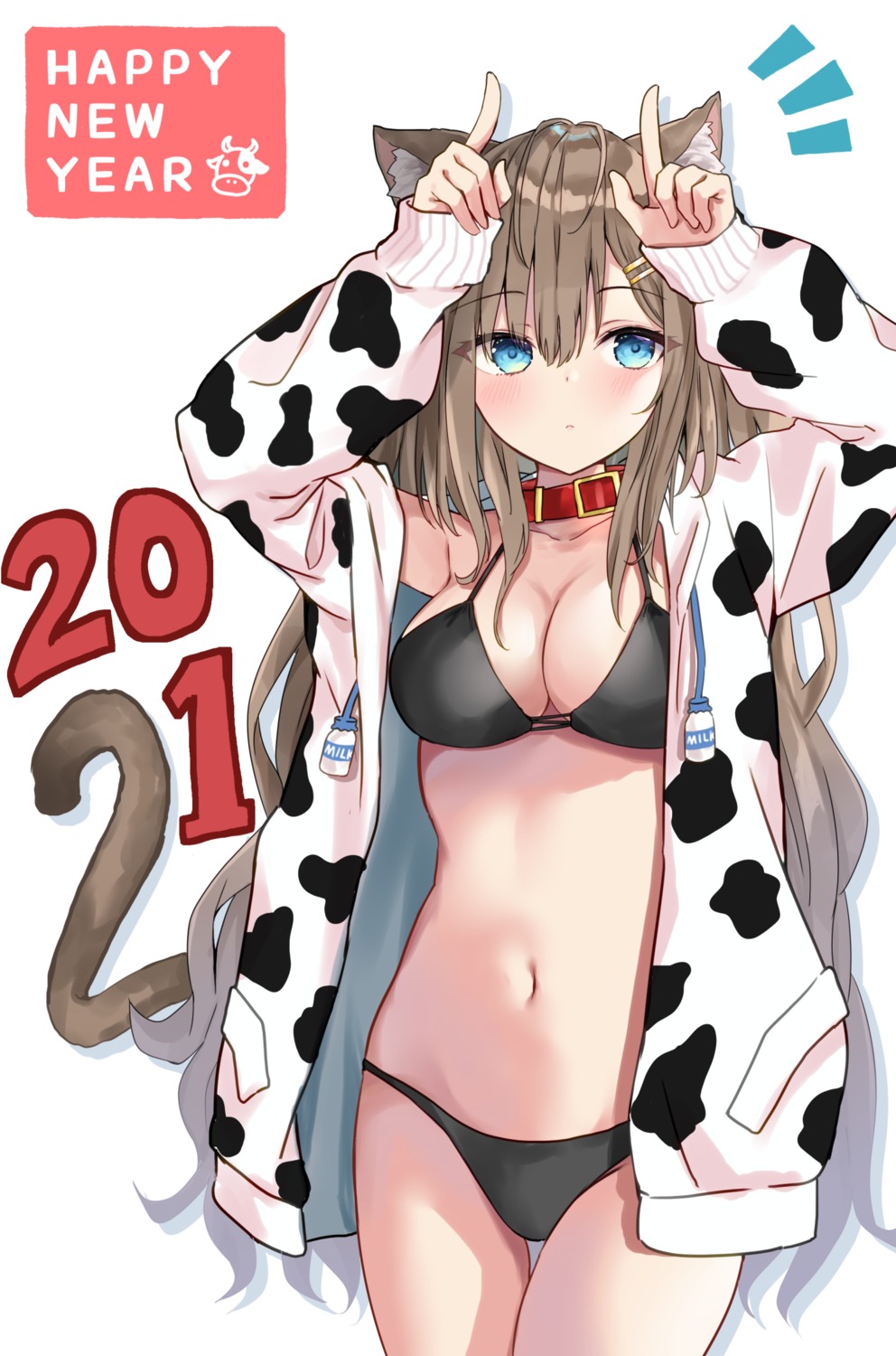 akino_ell animal_ears bikini cleavage nekomimi open_shirt swimsuits