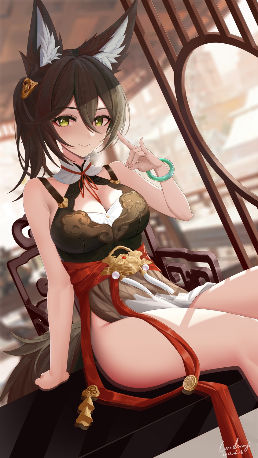 animal_ears asian_clothes cleavage corderoy honkai:_star_rail tail tingyun