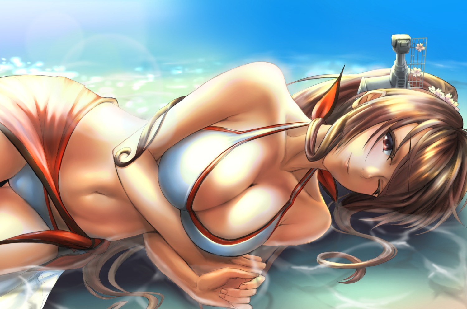 bikini cleavage kantai_collection kokuzou swimsuits wet yamato_(kancolle)