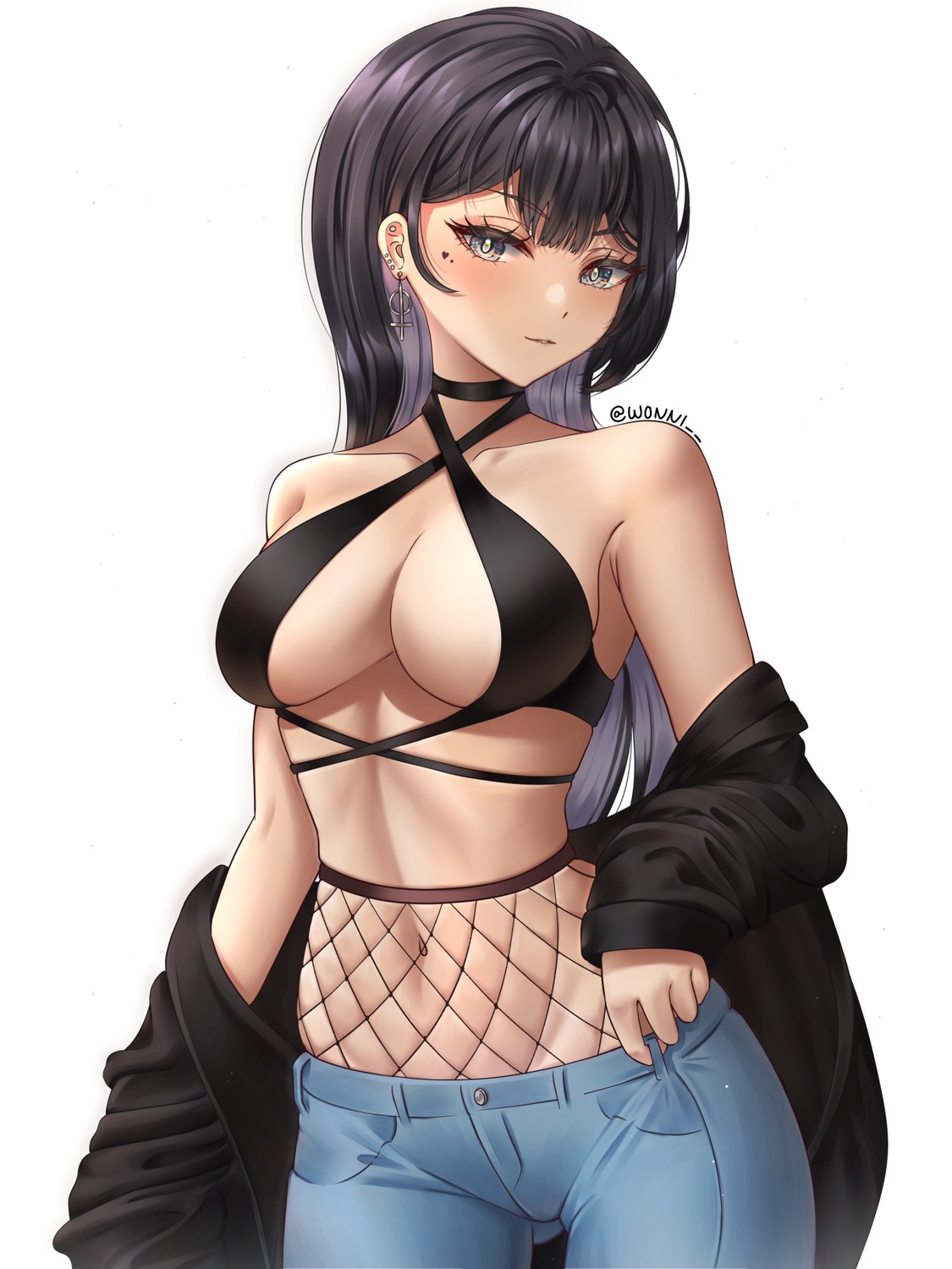 bikini_top fishnets open_shirt swimsuits wonnikon