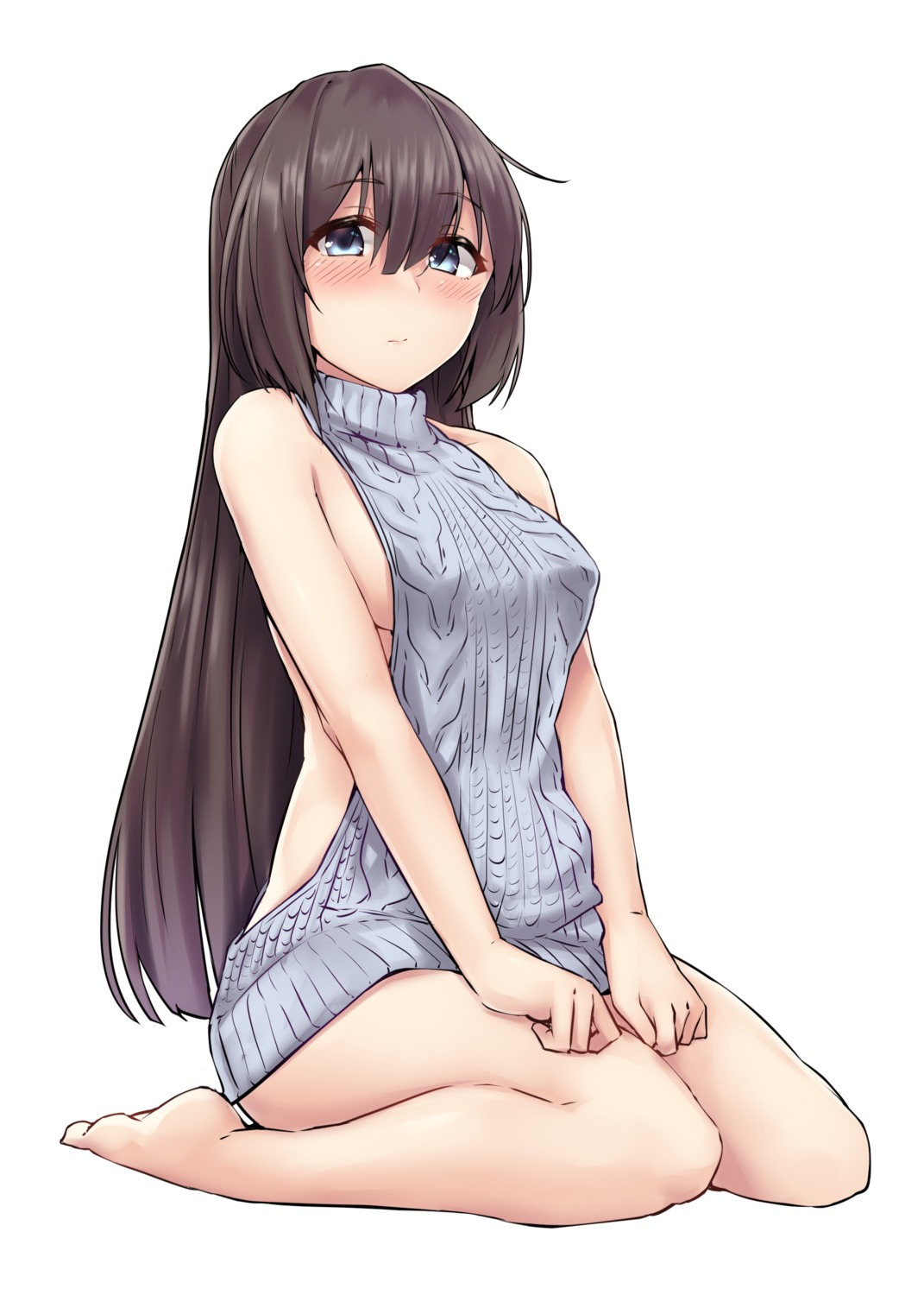 akizuki_(kancolle) dress kantai_collection kiritto no_bra sweater