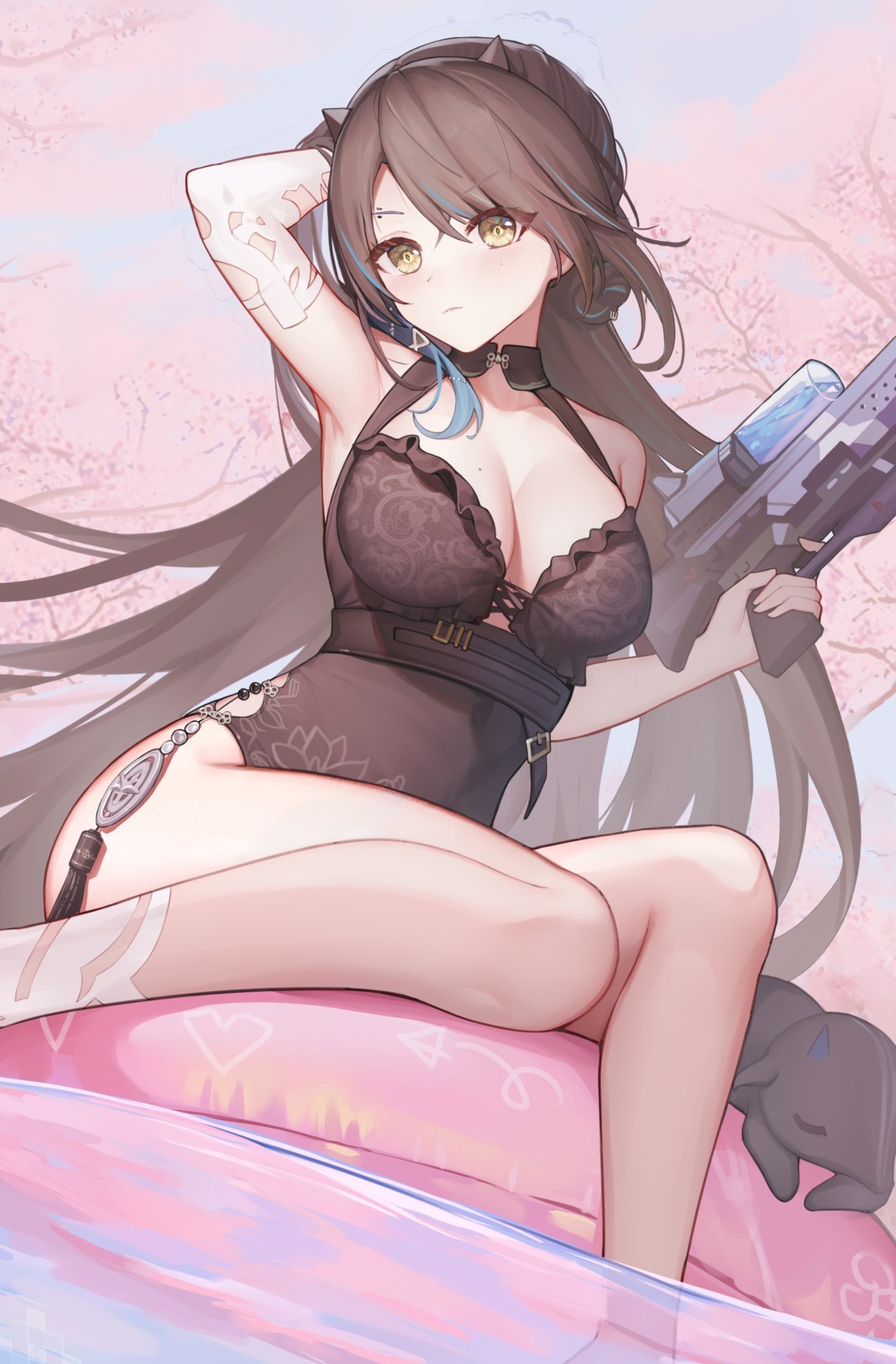 arknights artist_revision blacknight_(arknights) cyanide-whale gun no_bra