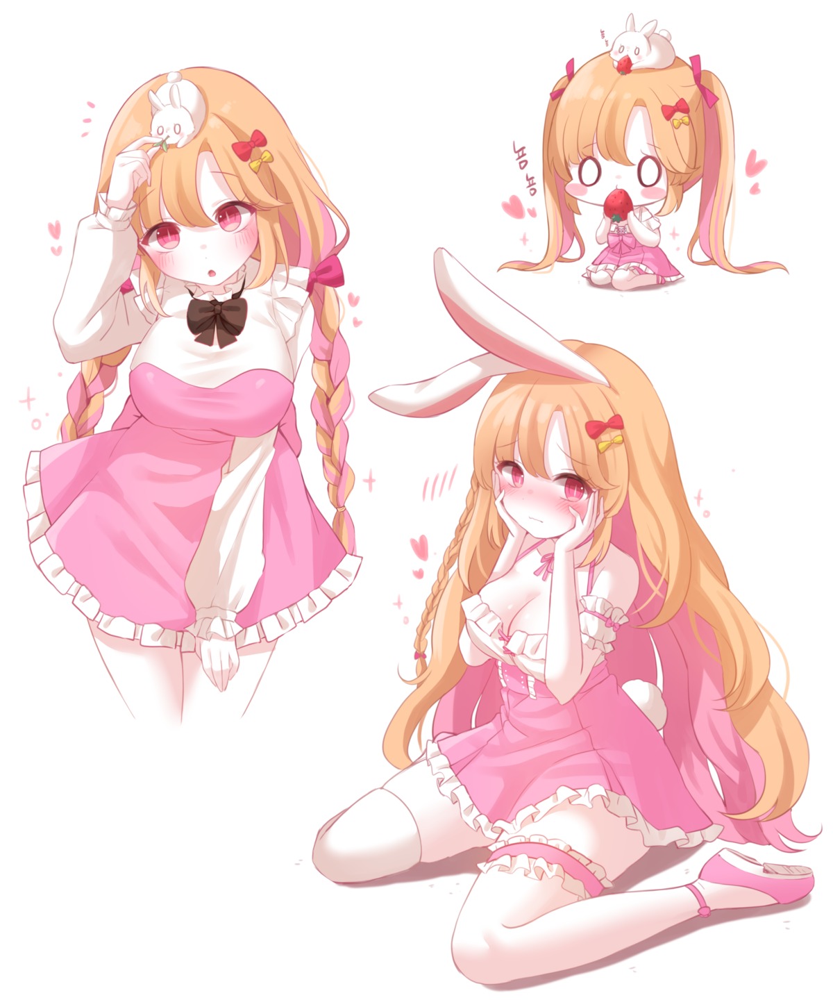 animal_ears bunny_ears chibi cleavage dress garter honyang tail