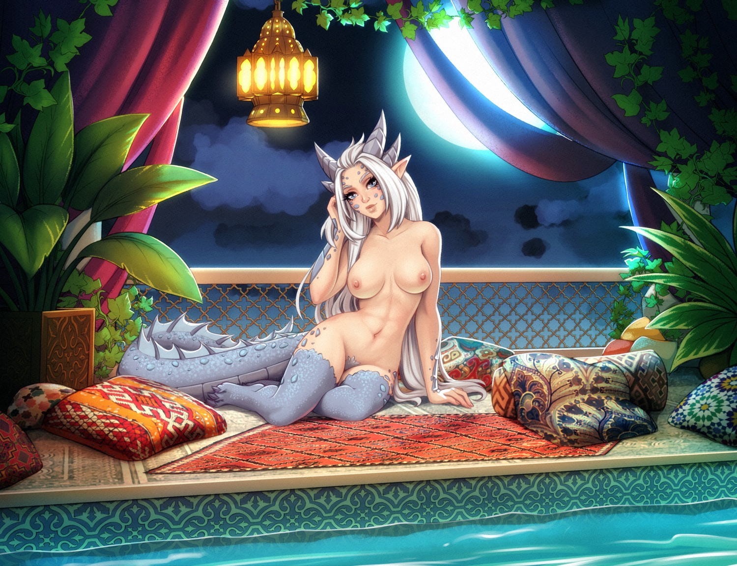 horns monster_girl naked nipples pointy_ears tail zliva