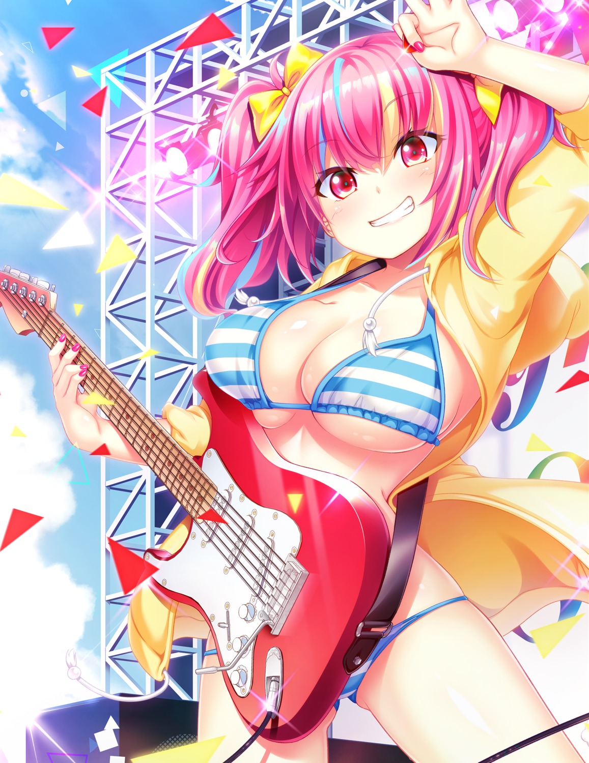 bikini guitar oozora_itsuki open_shirt swimsuits symphony_sounds