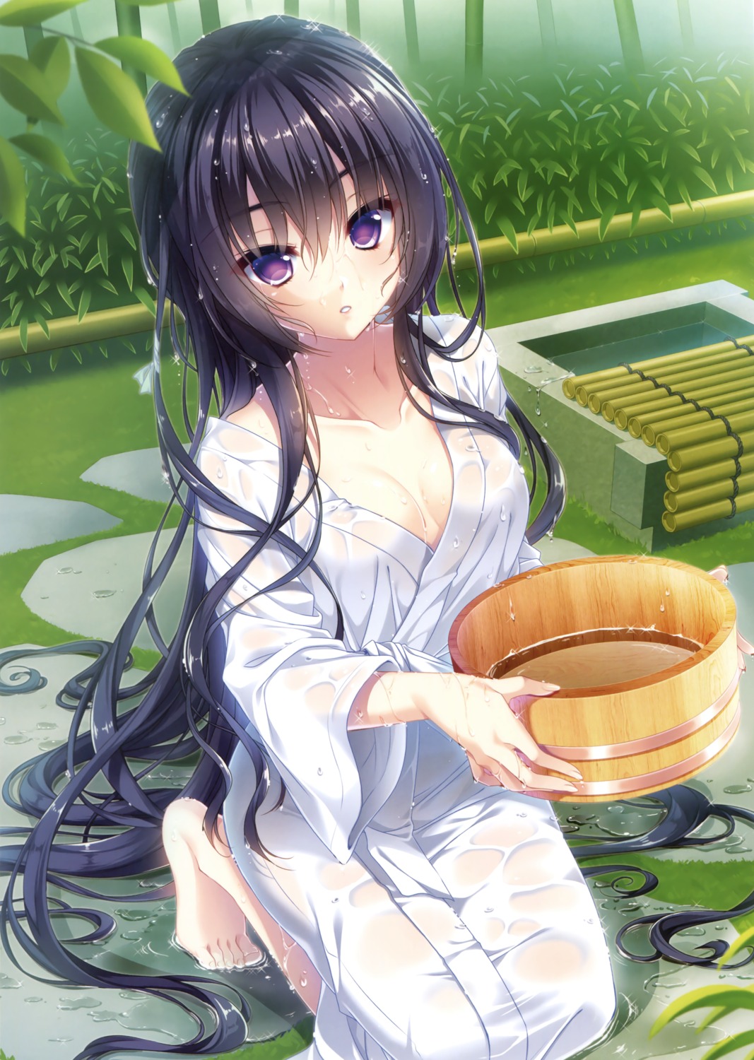 cleavage no_bra open_shirt see_through suzushiro_atsushi wet wet_clothes yukata