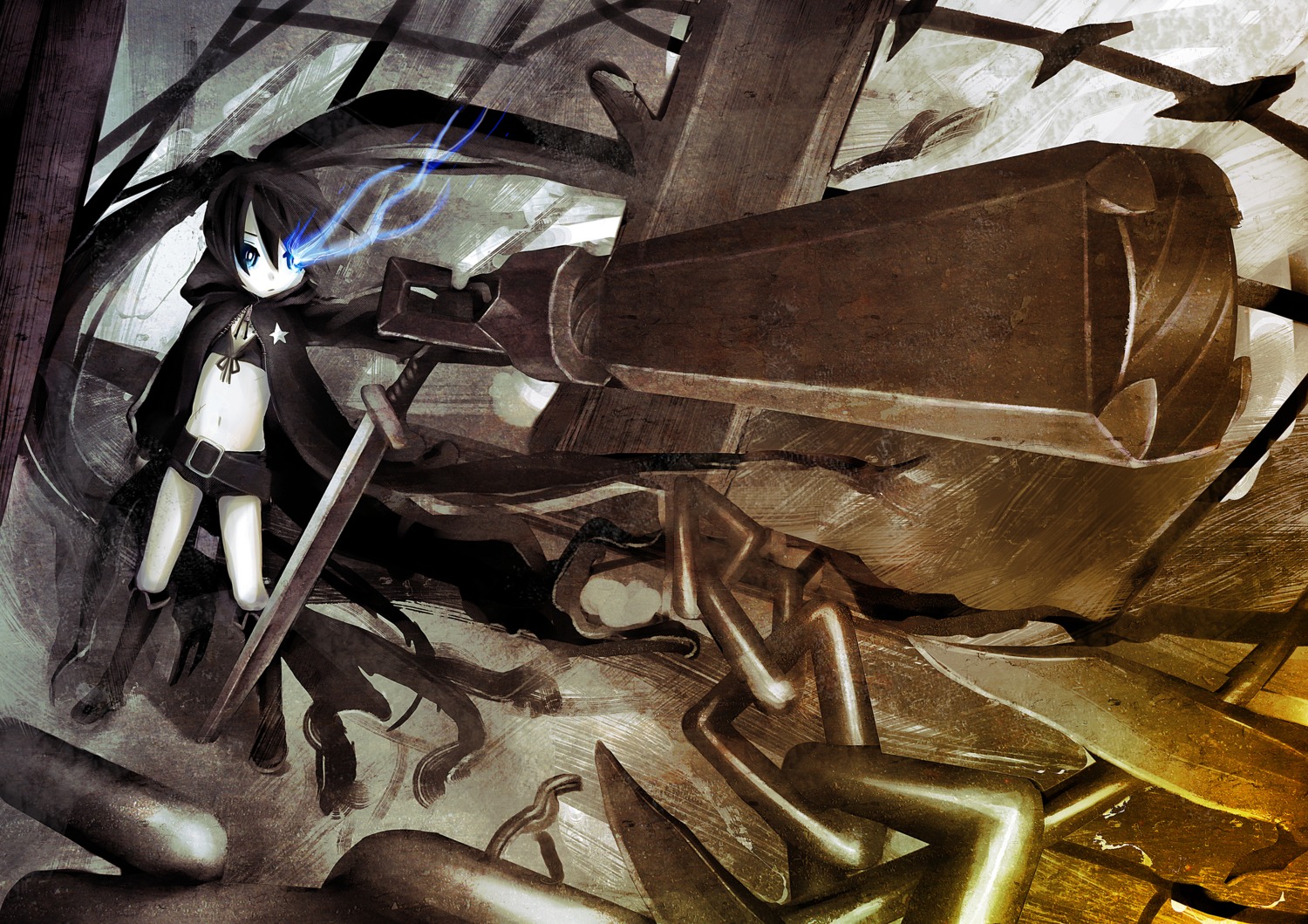 black_rock_shooter black_rock_shooter_(character) gun naon sword vocaloid