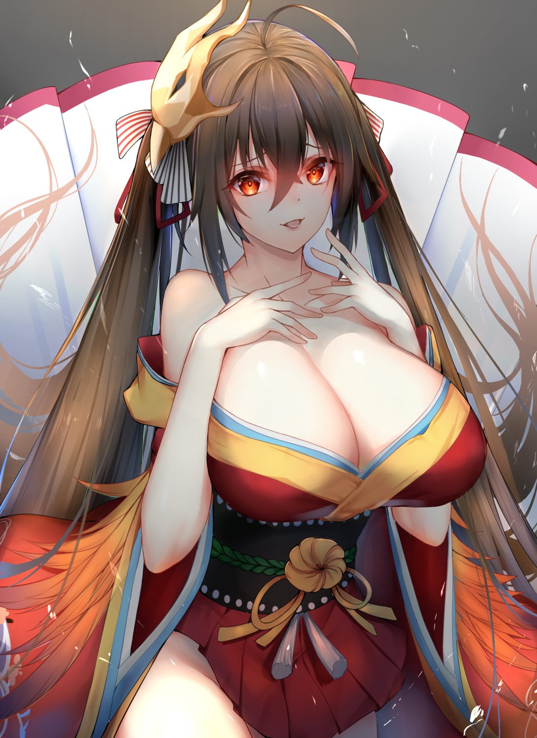 azur_lane chixiao japanese_clothes no_bra open_shirt taihou_(azur_lane)