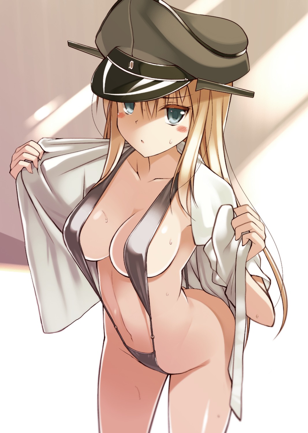 bikini bismarck_(kancolle) cleavage kantai_collection oota_yuuichi open_shirt sling_bikini swimsuits