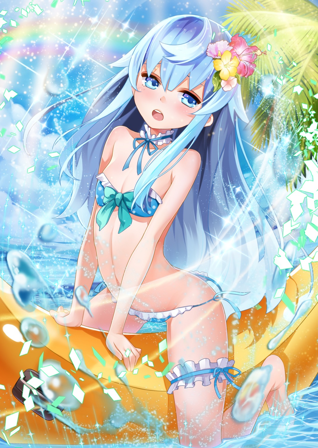 bikini cleavage garter kinosin panty_pull swimsuits wardrobe_malfunction wet