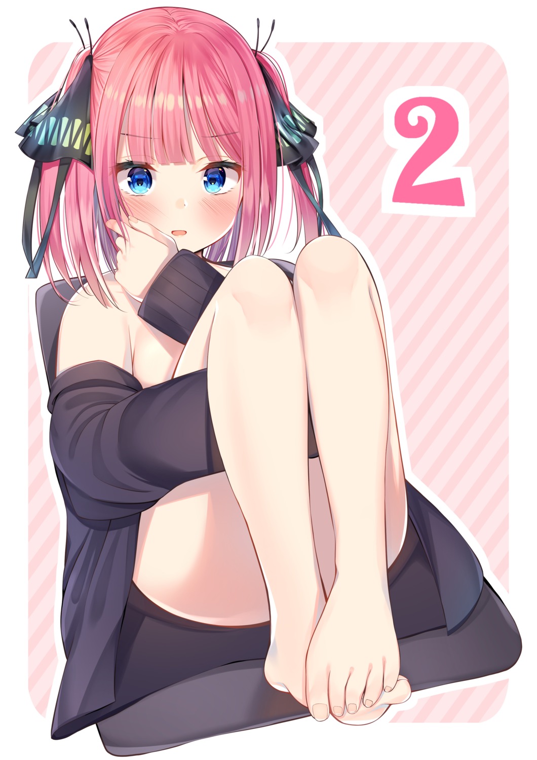 5-toubun_no_hanayome feet nakano_nino nari_(narikashi) no_bra open_shirt sweater