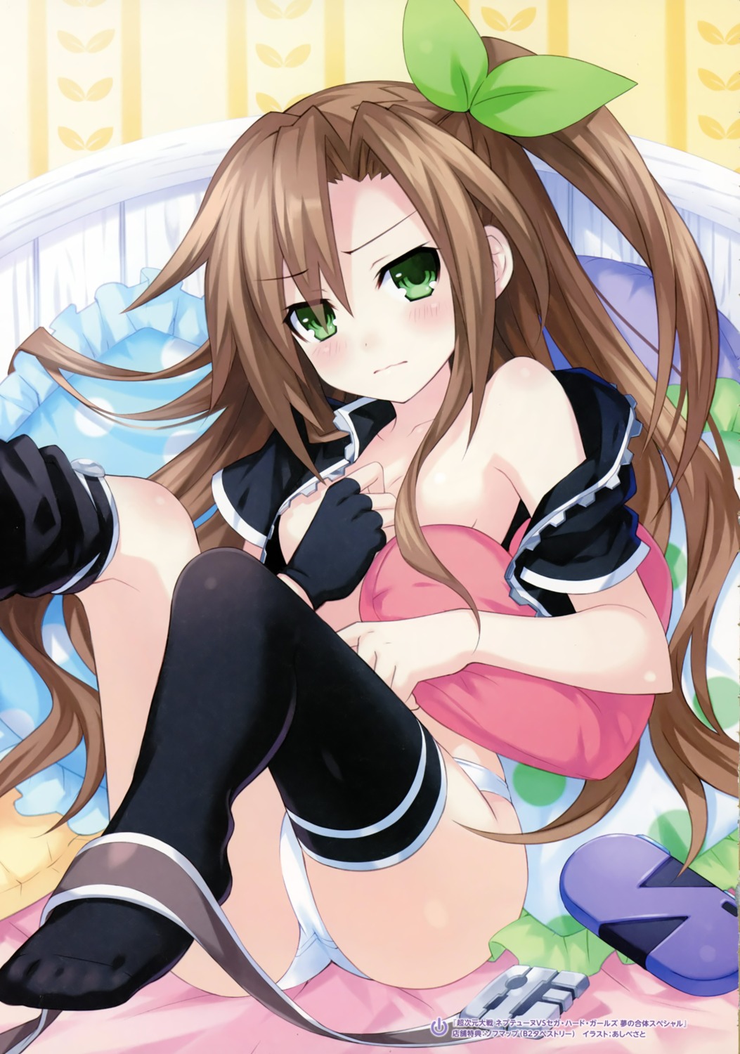 ashibe_sato breast_hold choujigen_game_neptune feet if_(choujigen_game_neptune) no_bra open_shirt pantsu scanning_resolution thighhighs undressing