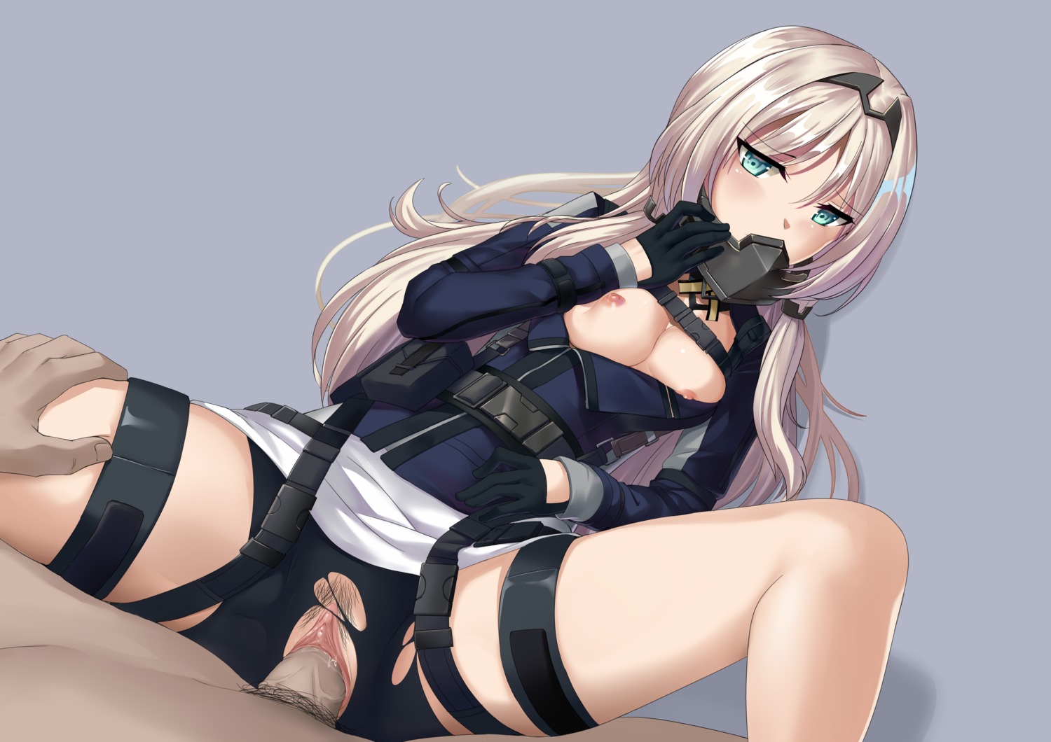 bike_shorts breast_hold breasts garter girls_frontline nipples no_bra nopan open_shirt penis pubic_hair pussy sex tagme torn_clothes uncensored