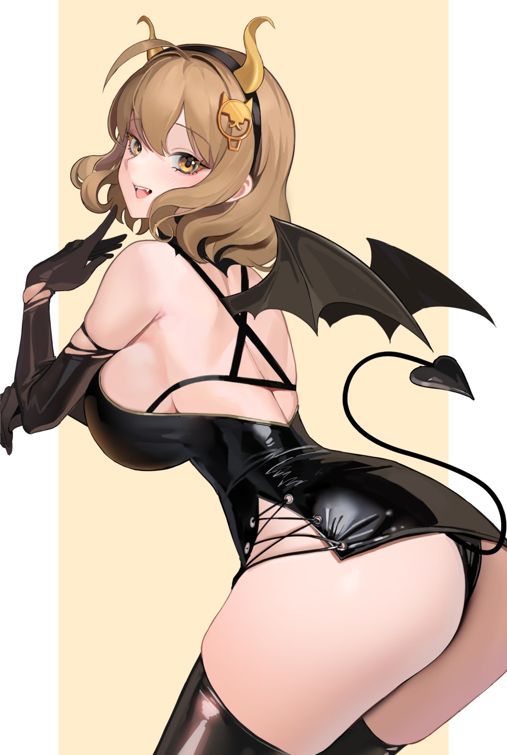 767_(pixiv973307689) anis ass devil goddess_of_victory:_nikke halloween horns no_bra pantsu skirt_lift tail thighhighs thong torn_clothes wings