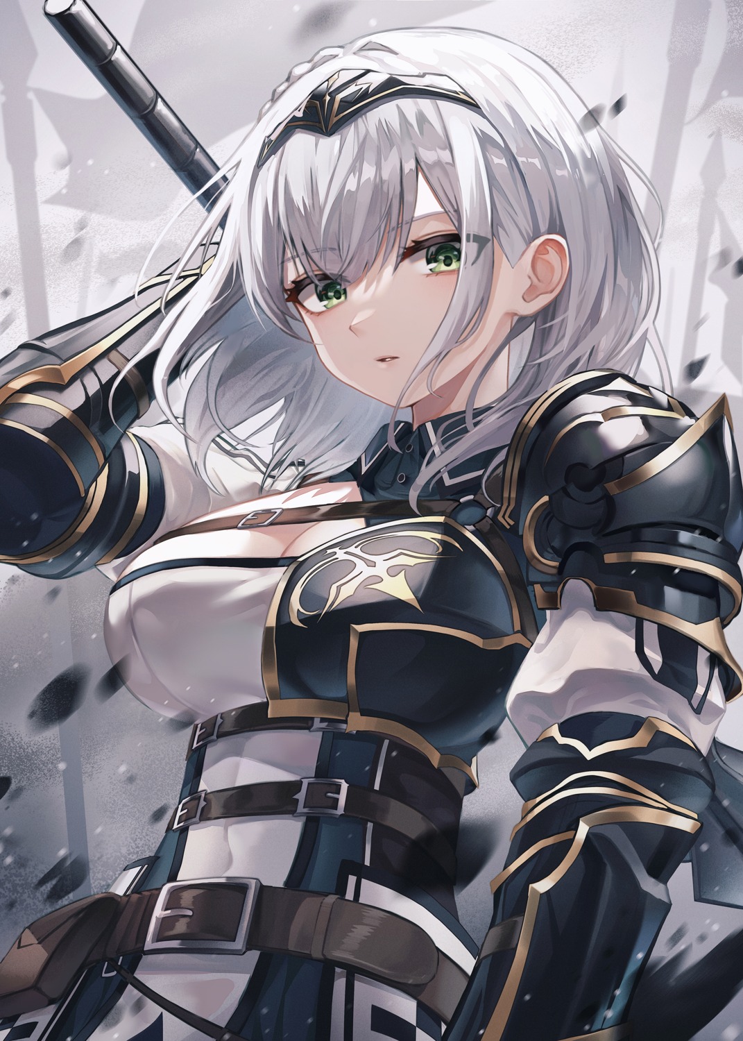 armor cleavage hololive myung_yi shirogane_noel weapon