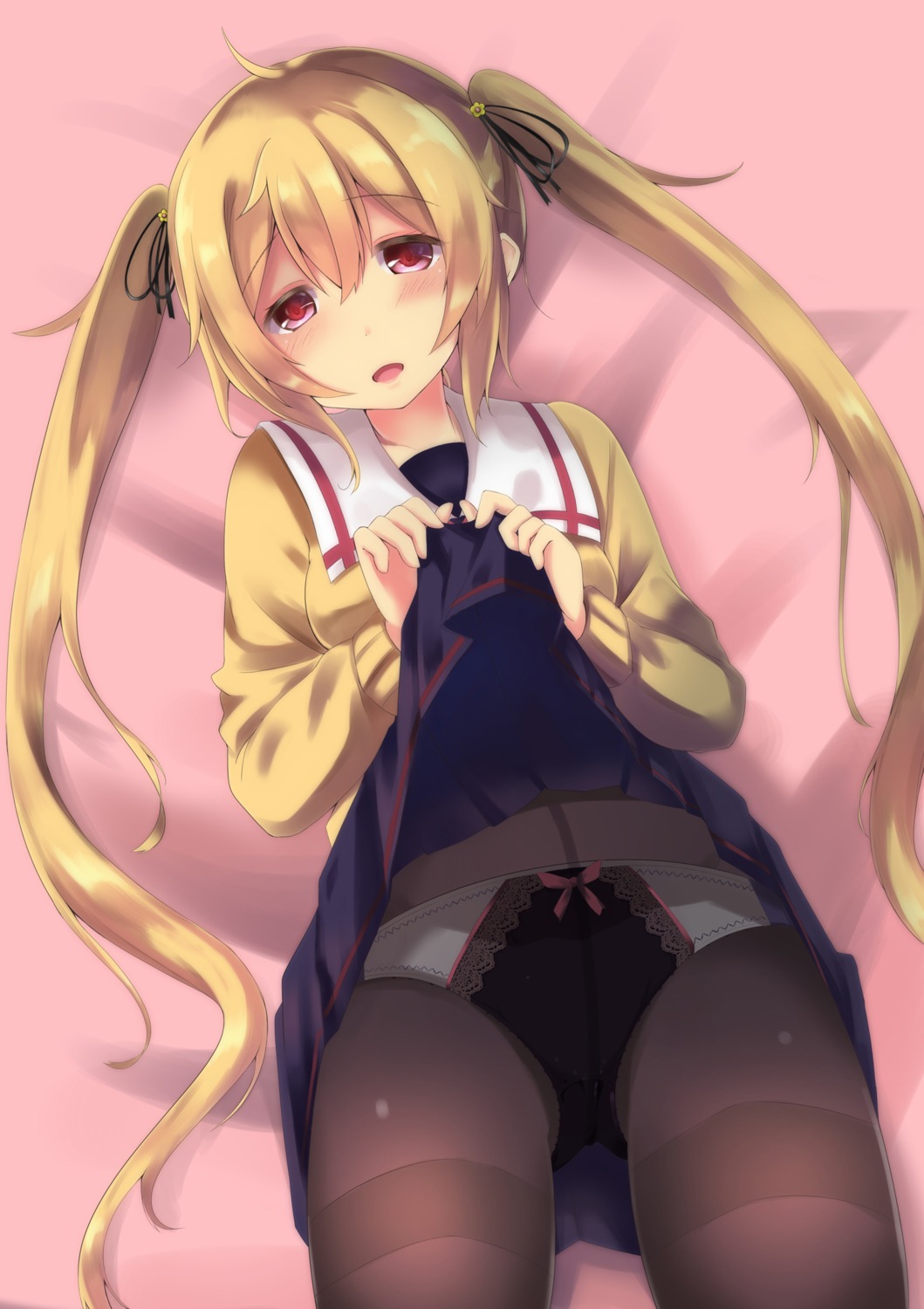 cameltoe kantai_collection murasame_(kancolle) pantsu pantyhose purunyara seifuku skirt_lift sweater