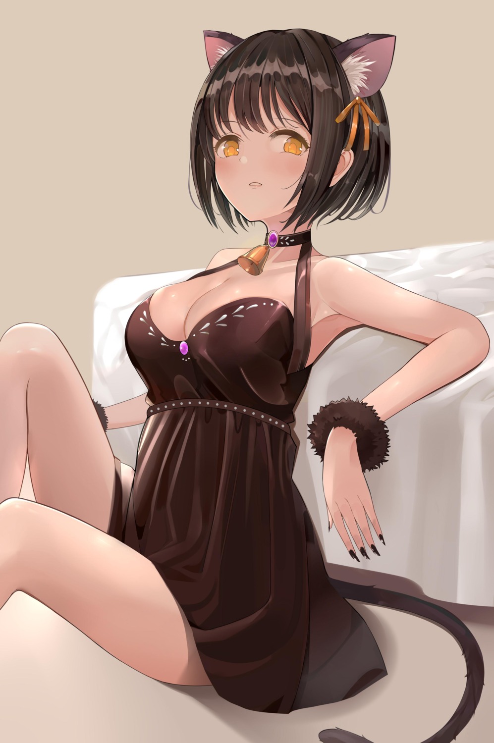 animal_ears cleavage dress nekomimi pjkka skirt_lift tail takafuji_kako the_idolm@ster the_idolm@ster_cinderella_girls