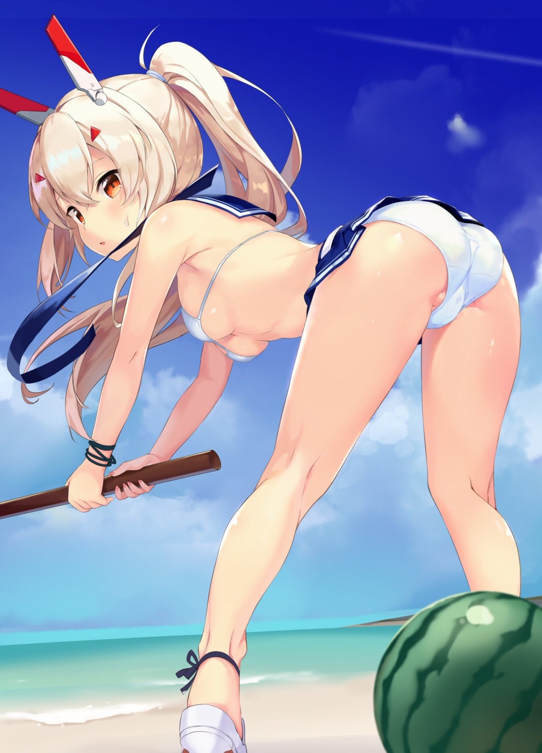 ass ayanami_(azur_lane) azur_lane bikini heels sekisei swimsuits underboob weapon