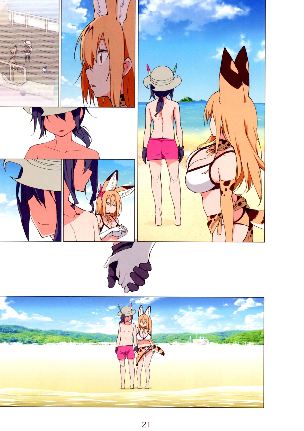 animal_ears bikini cleavage genderswap hayashi kaban_(kemono_friends) kemono_friends serval swimsuits tail