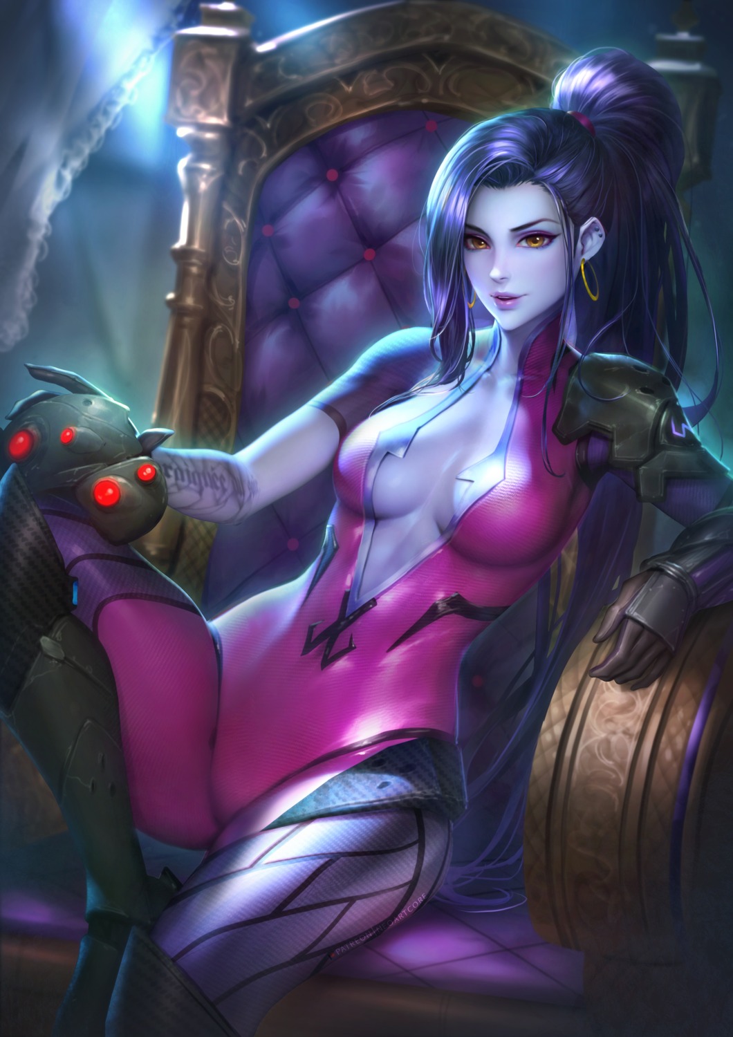 bodysuit no_bra nudtawut_thongmai overwatch tattoo widowmaker