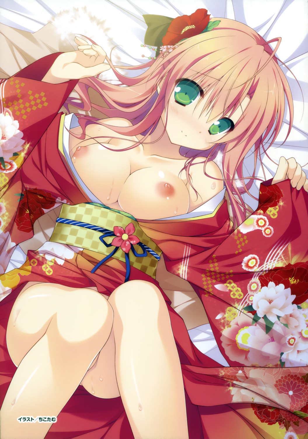 alcot breasts chikotam clover_day's kimono nipples no_bra nopan rindo_tsubame
