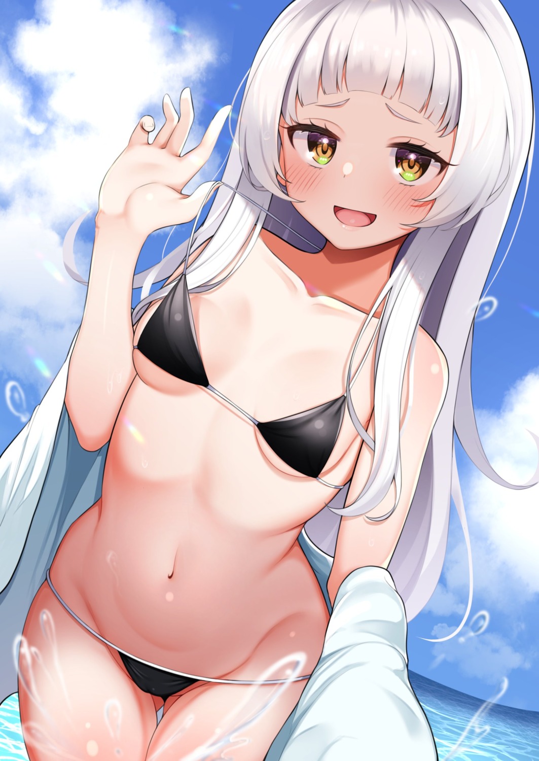 bikini cameltoe hololive murasaki_shion open_shirt suzutarou_gunsou swimsuits undressing