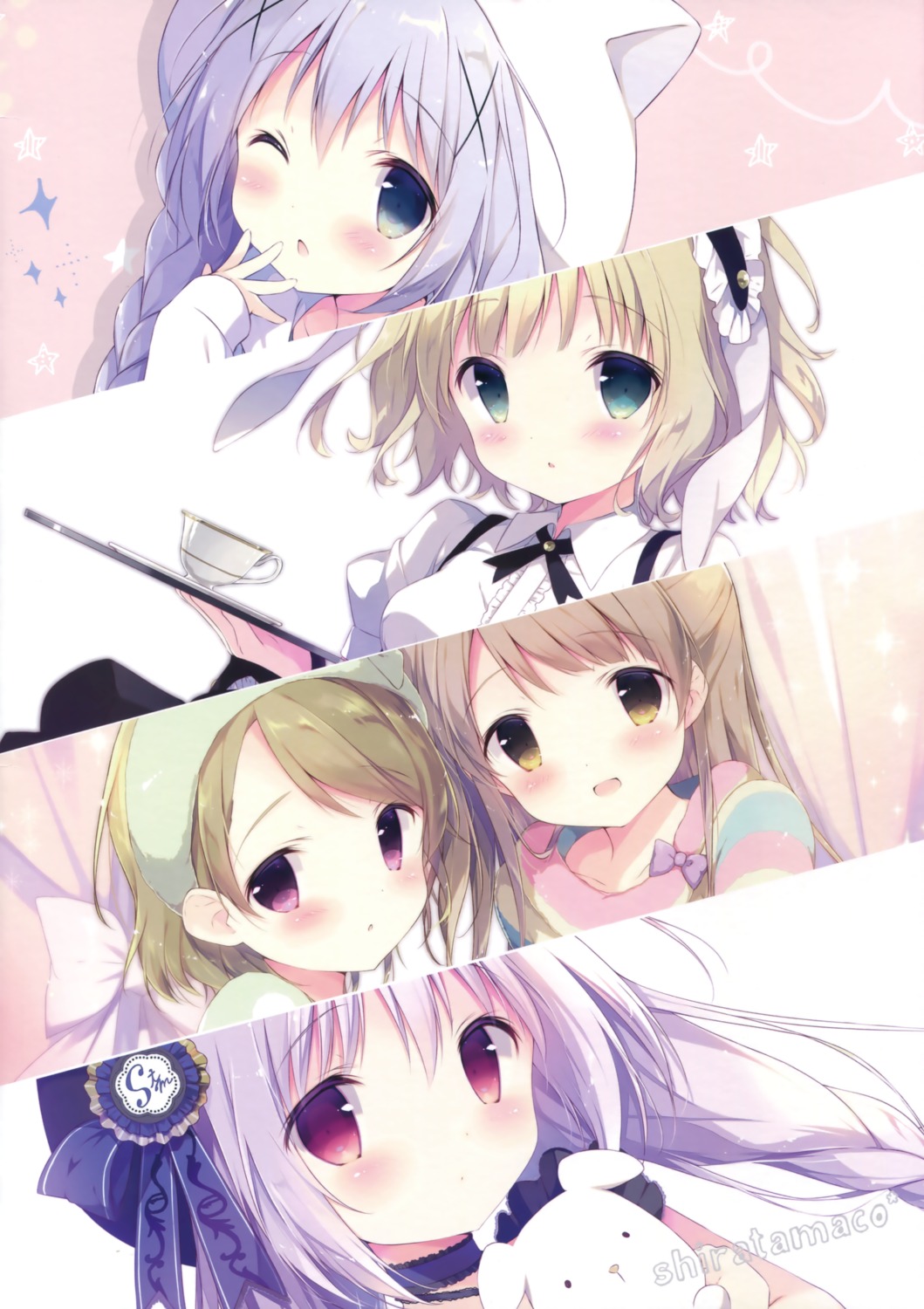 gochuumon_wa_usagi_desu_ka? kafuu_chino kirima_sharo koizumi_hanayo love_live! minami_kotori shiratama shiratamaco shiroi_inu