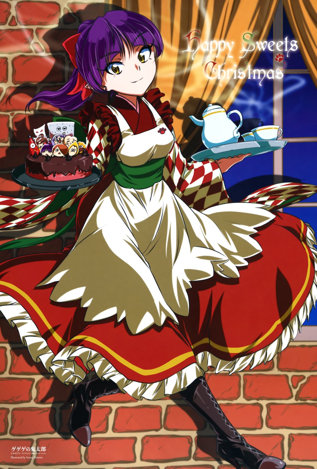 christmas gegege_no_kitaro heels maid neko_musume pointy_ears shimizu_sorato wa_maid