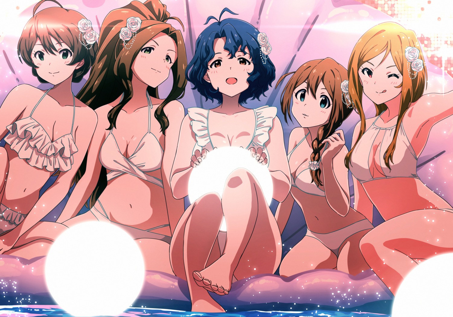 baba_konomi bikini cleavage momose_rio nikaidou_chizuru sakuramori_kaori swimsuits the_idolm@ster the_idolm@ster_million_live! the_idolm@ster_million_live!_theater_days toyokawa_fuuka wanoji wet