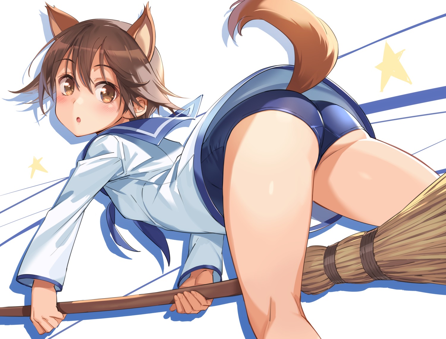 animal_ears ass loli michairu. miyafuji_yoshika nekomimi school_swimsuit seifuku strike_witches swimsuits tail