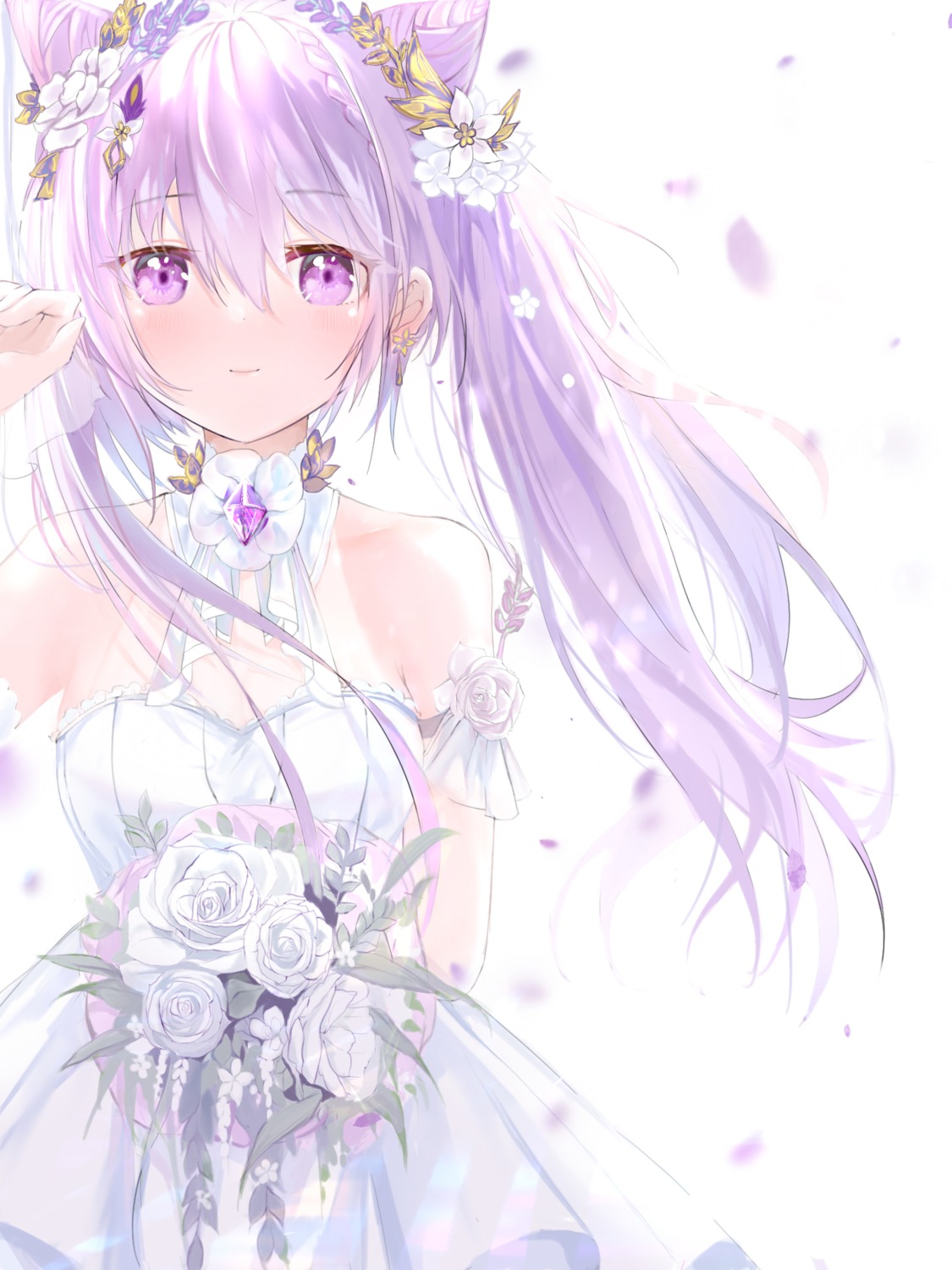 cleavage dress genshin_impact keqing no_bra see_through shumuji wedding_dress