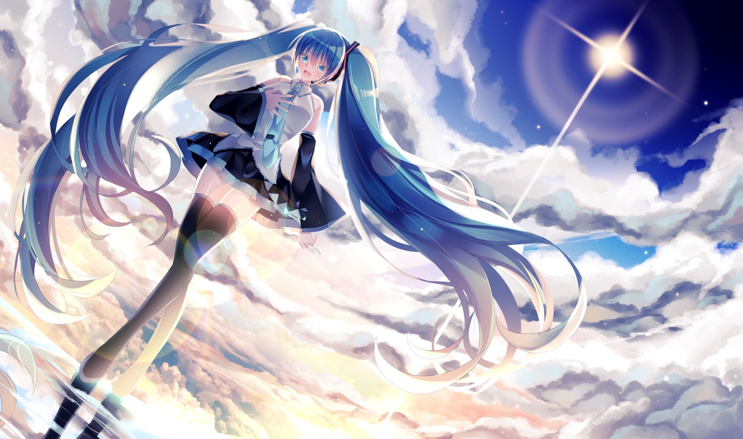 hatsune_miku headphones nanna_(artist) thighhighs vocaloid