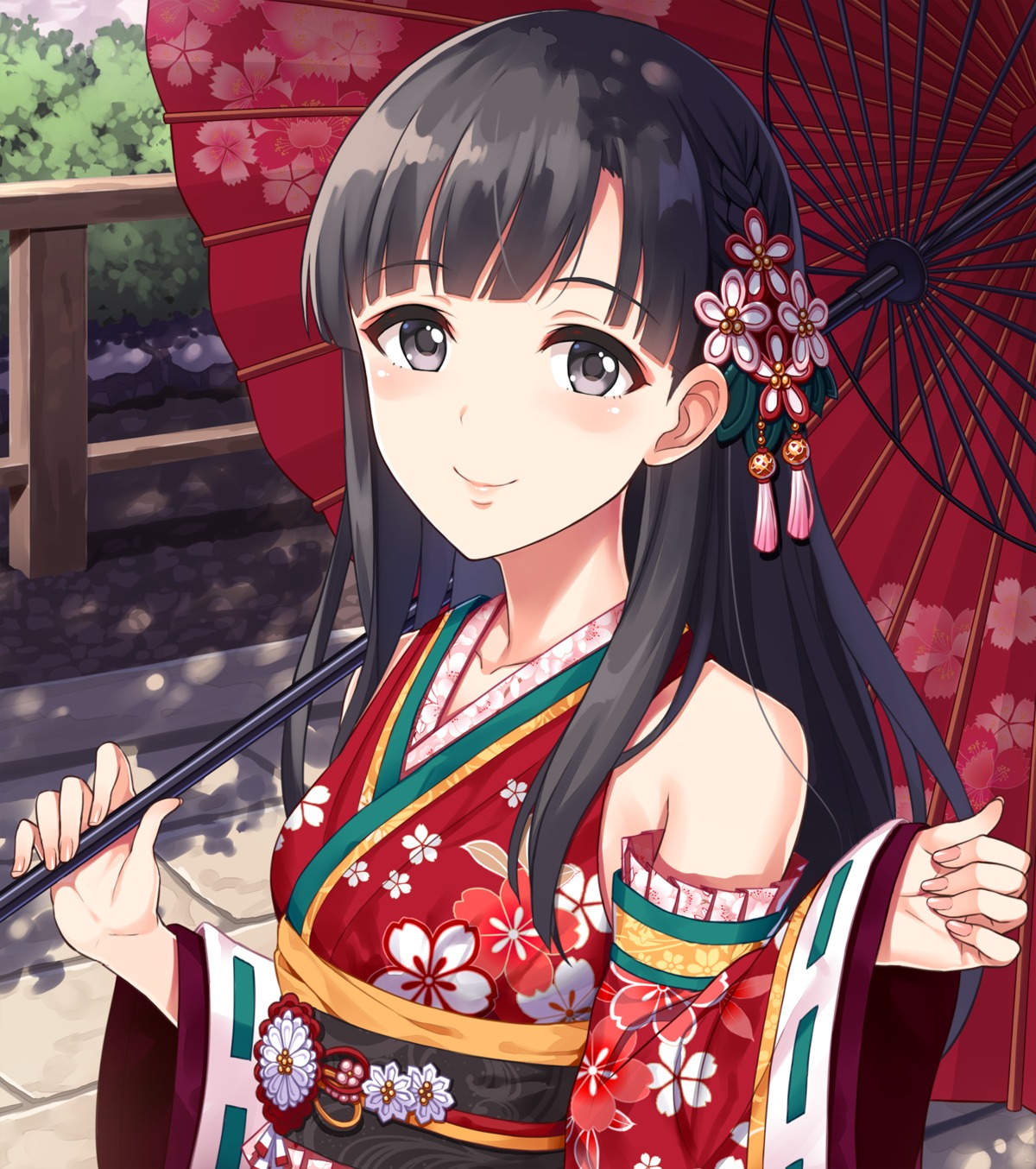 kimono kobayakawa_sae the_idolm@ster the_idolm@ster_cinderella_girls umbrella yuuhi_(ages)