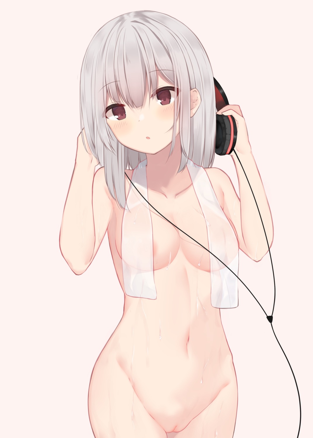 headphones memekko naked nipples pussy see_through towel uncensored wet