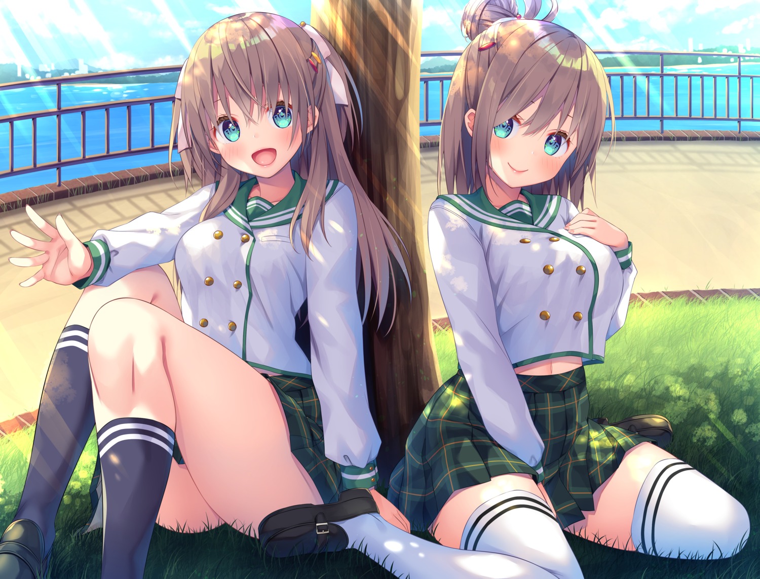 asa_no_ha breast_hold seifuku skirt_lift thighhighs whisp