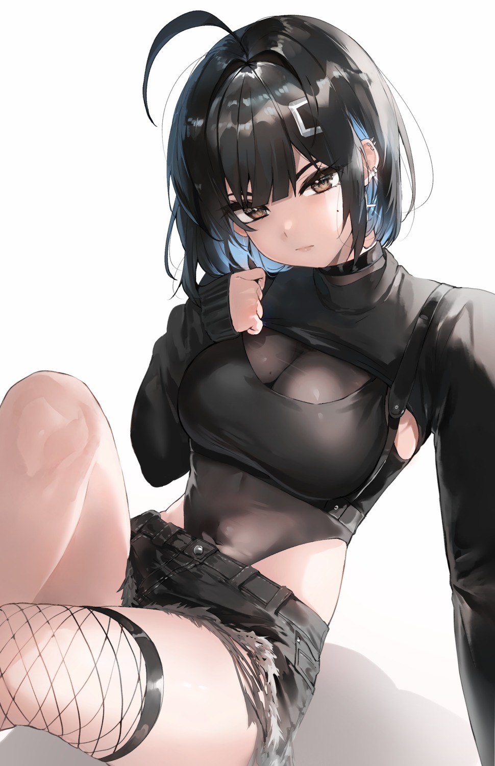 fishnets irene_(kanniiepan) kanniiepan see_through selfie thighhighs torn_clothes