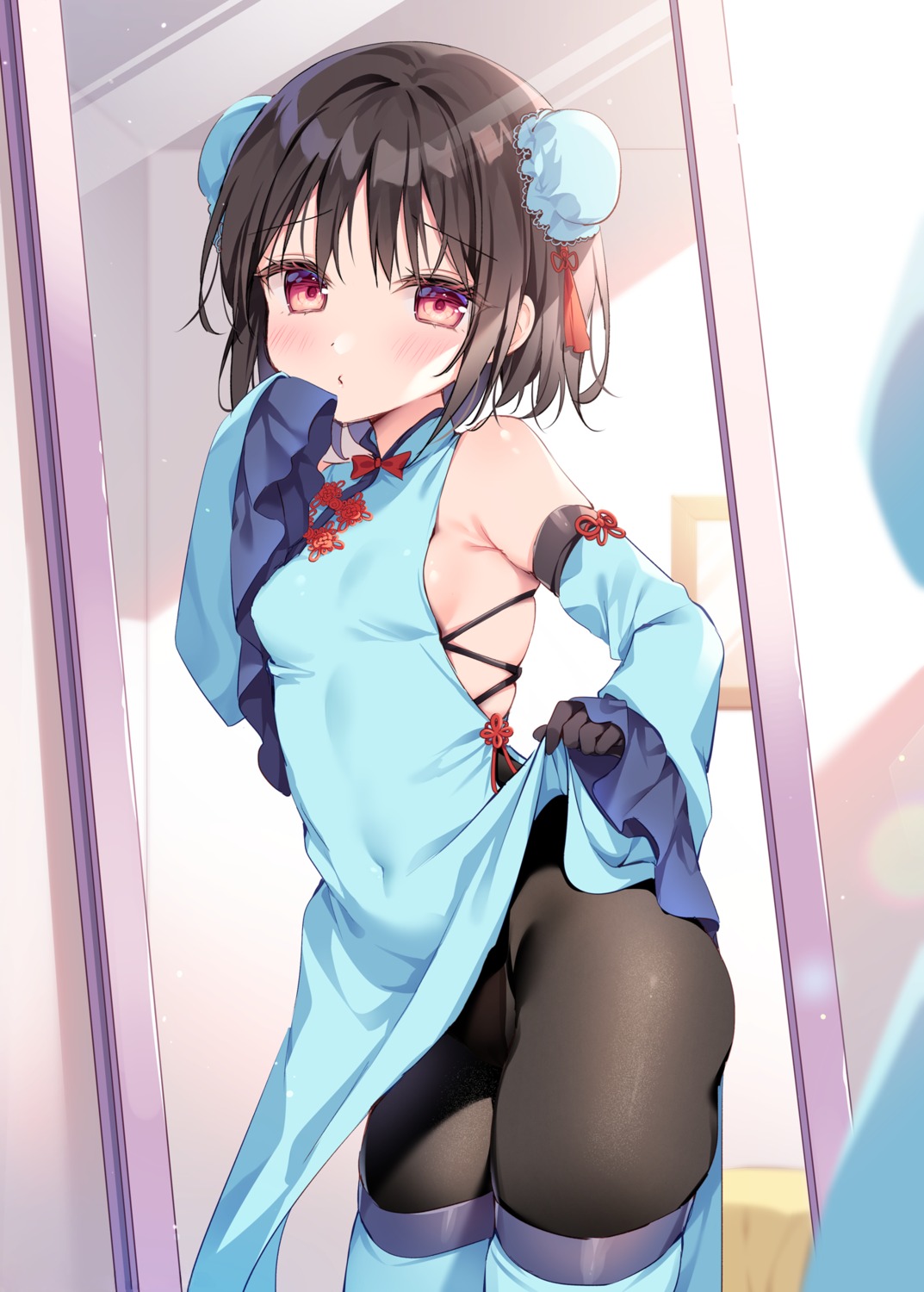 chinadress detexted loli no_bra pantsu pantyhose photoshop see_through shikitani_asuka skirt_lift thighhighs thong