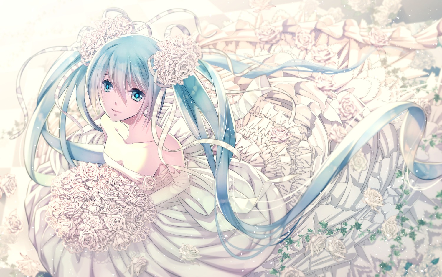 cleavage dress hatsune_miku shijuuhachi vocaloid wedding_dress